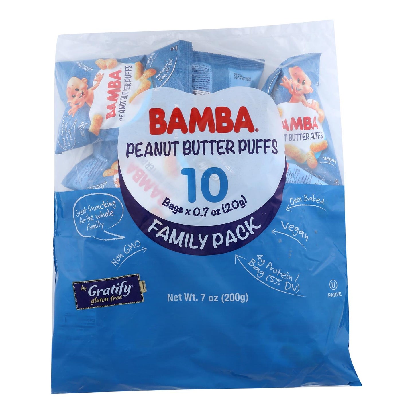 Gratify Bamba Peanut Puffs Multi Pack, Case of 6 (10-Packs) - Gluten-Free, Vegan, Kosher, Non-GMO Snack