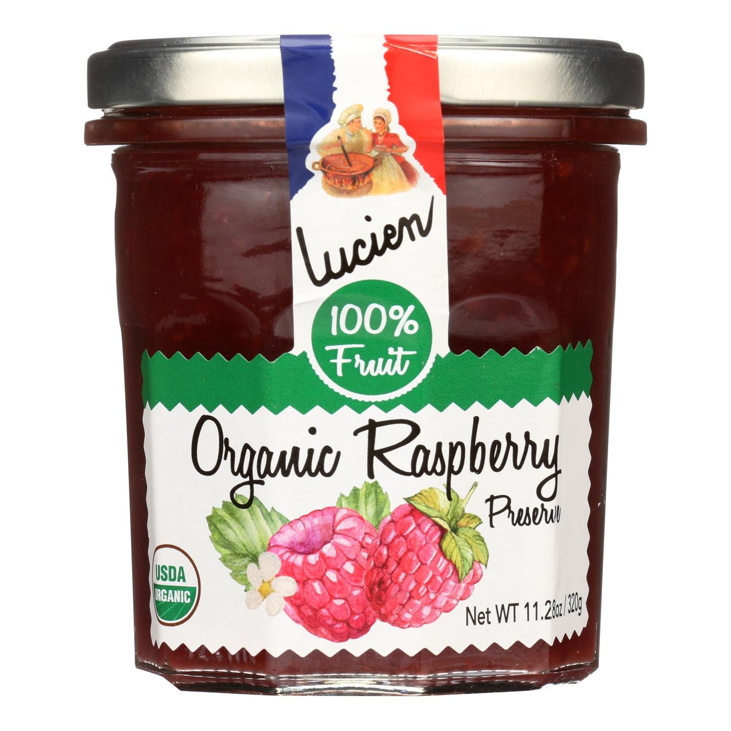 Lucien Georgelin Organic Raspberry Fruit Spread (11.28 Oz Jar, 6-Pack) - 100% Fruit, Vegan, Gluten-Free Jam, Non-GMO
