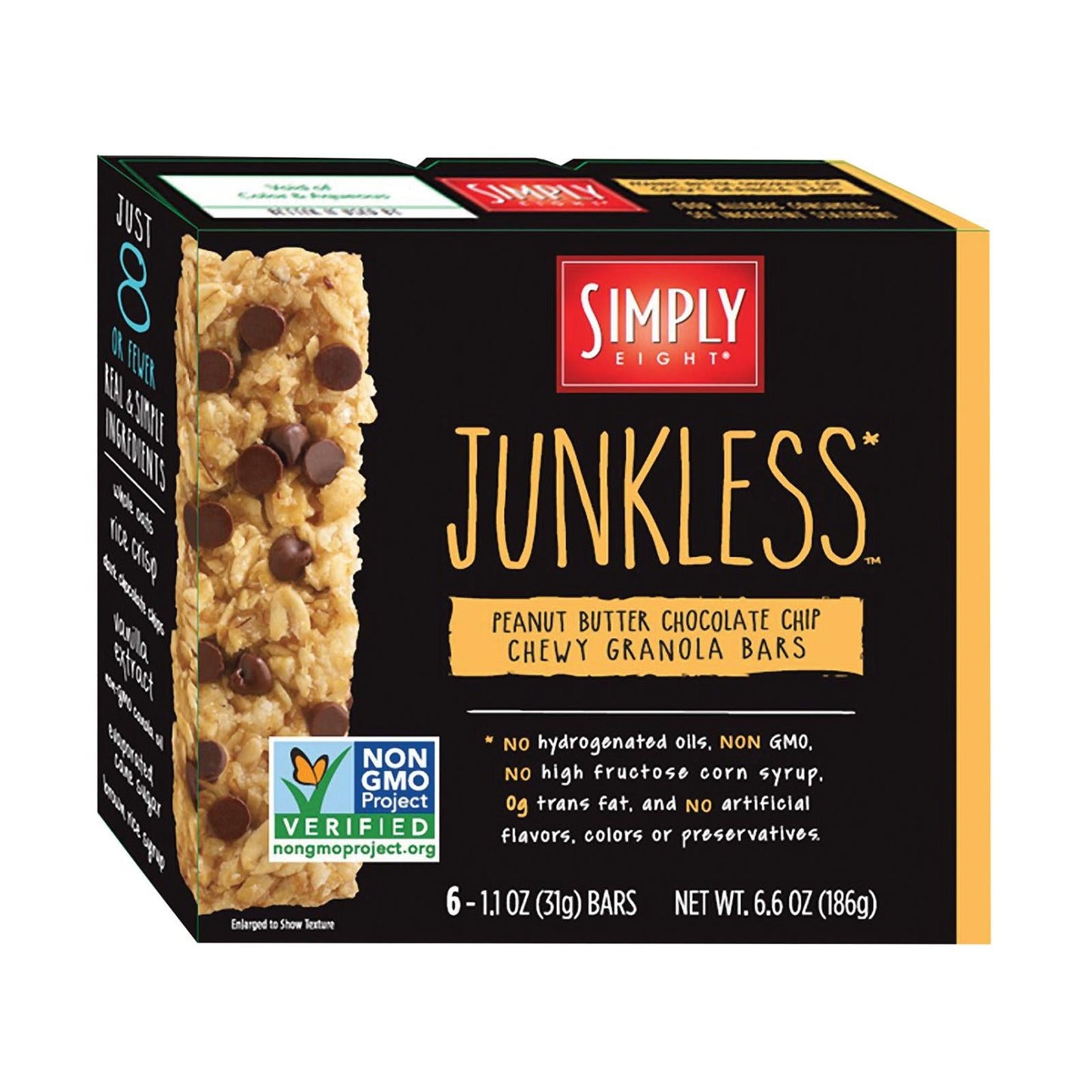 Simply 8 Real Peanut Butter Chocolate Chip Chewy Granola Bars - GMO-Free, Case of 8 (6.6 Oz. Each)