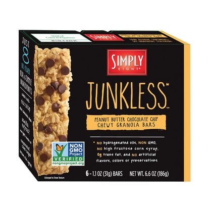 Simply 8 Real Peanut Butter Chocolate Chip Chewy Granola Bars - GMO-Free, Case of 8 (6.6 Oz. Each)