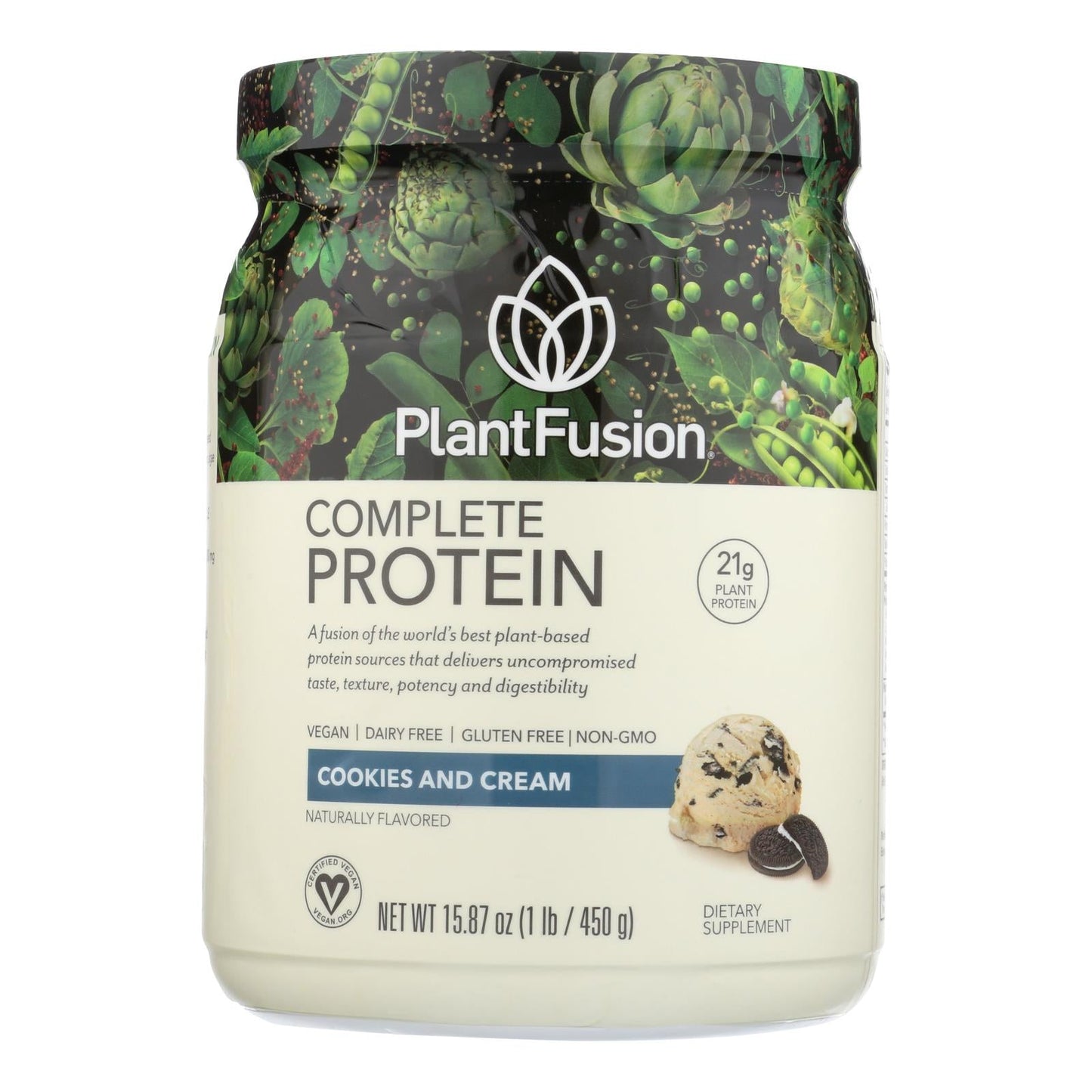 PlantFusion Complete Plant-Based Protein Powder, Cookies N' Cream, Vegan, 1 Lb, Gluten & Dairy-Free