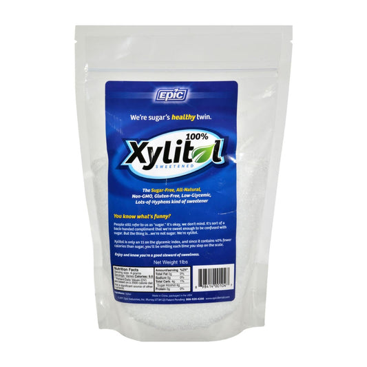Epic Dental 100% Xylitol Sweetener Pouch - 1 Lb Natural Sugar Substitute, Low Carb, Keto, Diabetes-Friendly, Promotes Oral Health