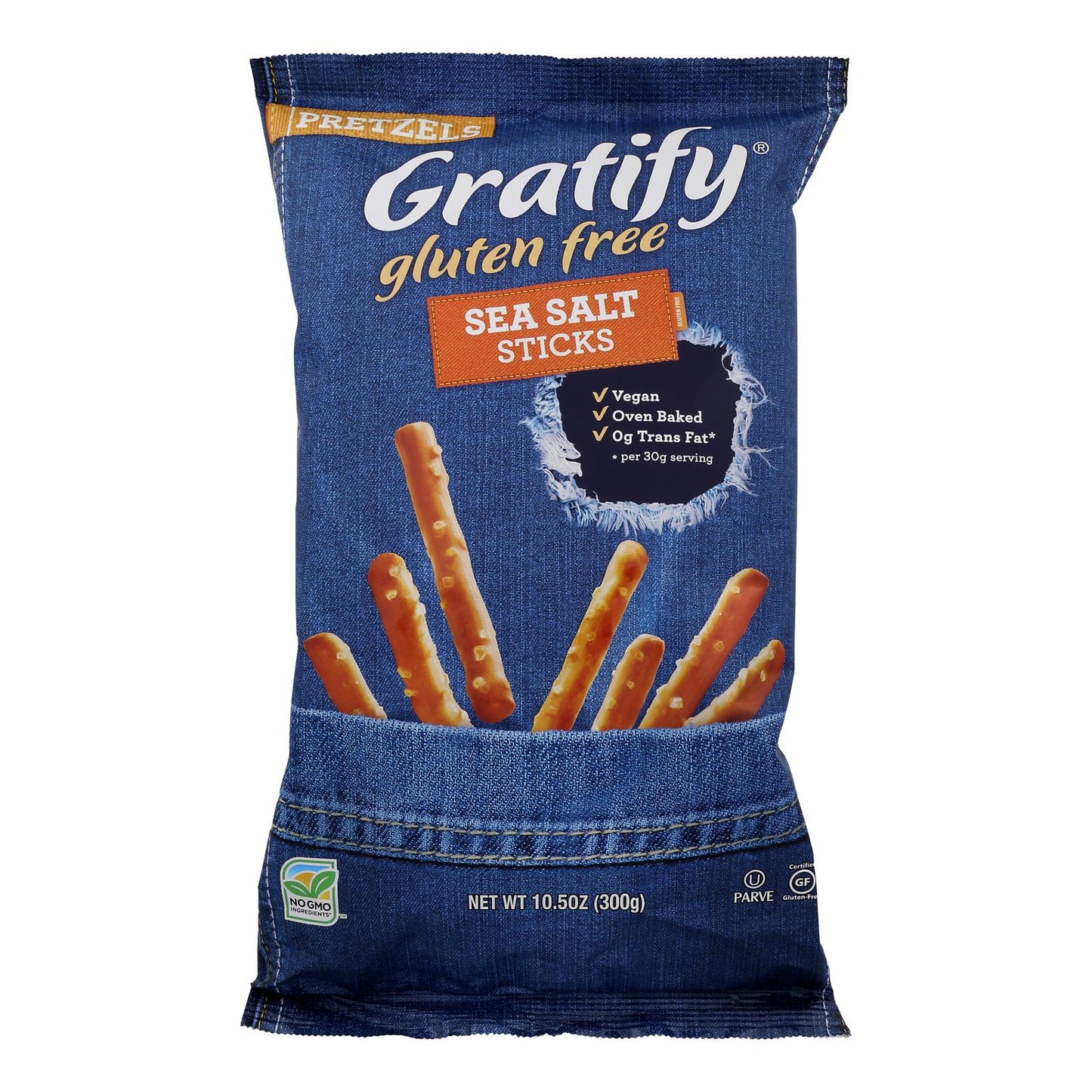 Gratify Sea Salt Pretzel Sticks - Gluten Free, Vegan (6 x 10.5 Oz Case)