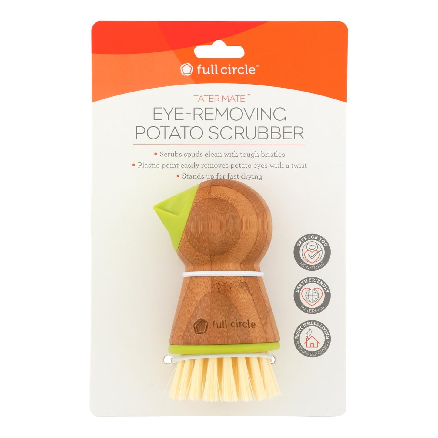Full Circle Home Tater Mate Bamboo Potato Scrubber Brush with Eye Remover - Earth Friendly Kitchen Tool