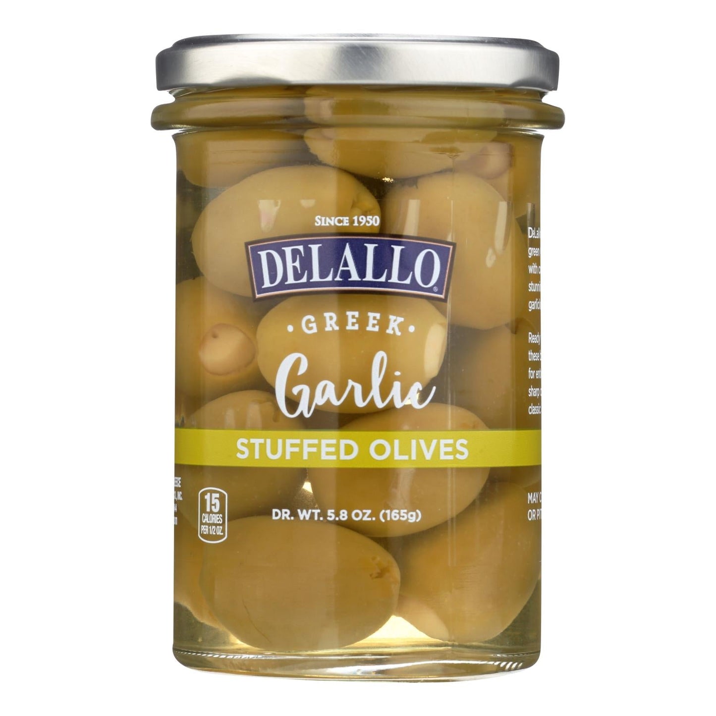 Delallo Greek Stuffed Olives (5.8 Oz Jars, Case of 6) | Authentic Kosher Stuffed Olives for Snacking & Appetizers