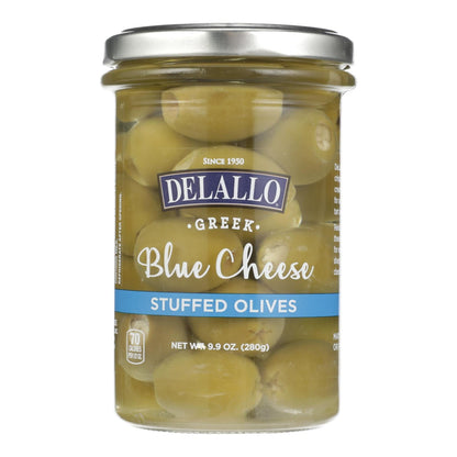 DeLallo Blue Cheese Stuffed Olives (6 Pack, 9.9 Oz Jars) | Authentic Greek Halkidiki Antipasto for Cocktails & Snacks