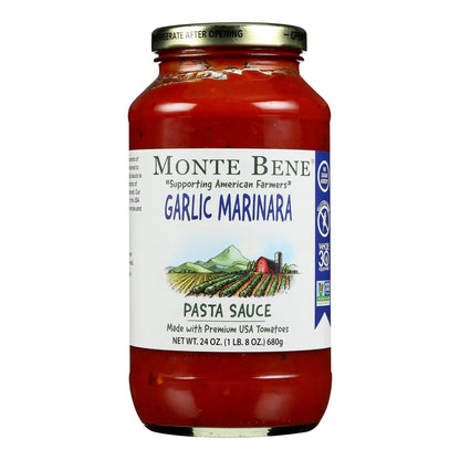 Monte Bene Garlic Marinara Pasta Sauce (Case of 6) | 24 Fl Oz Jars | Gluten-Free, Non-GMO, No Added Sugar | Italian Tomato & Herb Sauce