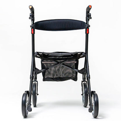 Ascent Euro-Style Rollator, Lightweight 4-Wheel Walker with Adjustable Seat & Backrest, Textured Black