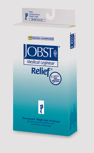 Jobst Relief 20-30 mmHg Thigh-High Compression Stockings - Black, Large, Silicone Band