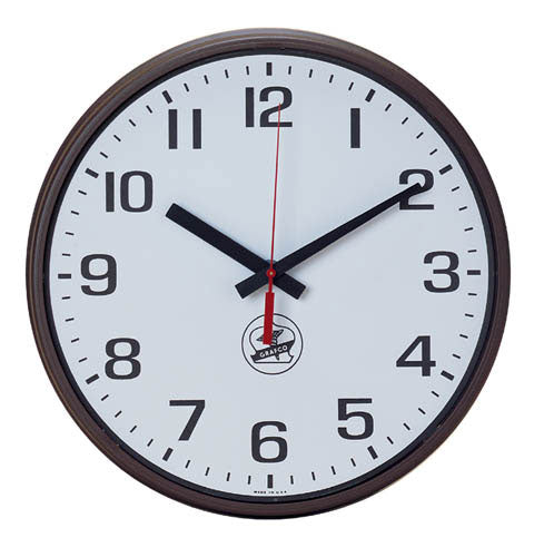 Large Print Wall Clock - Easy Read Numerals - Brown Frame