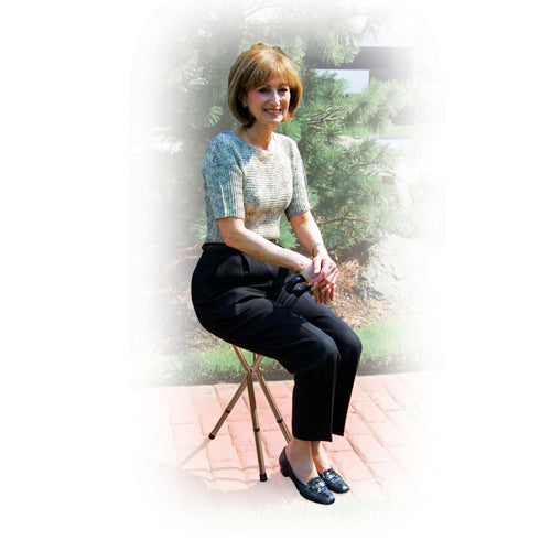 Adjustable Folding Cane Seat - Bronze - Lightweight Walking Stick with Comfortable Seat