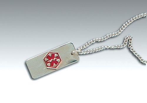 Engraved Heart Medical ID Necklace - Stainless Steel - 24 Inch Chain