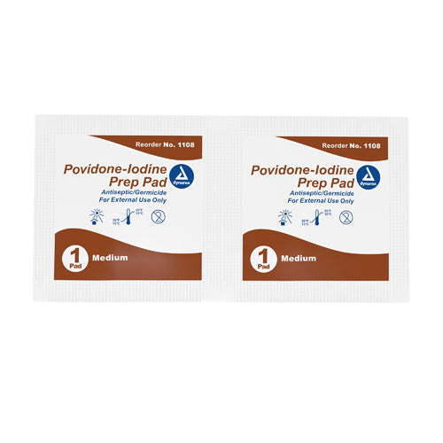 Povidone Iodine Prep Pads - Antiseptic Skin Cleansing - 10% Solution - Box of 100