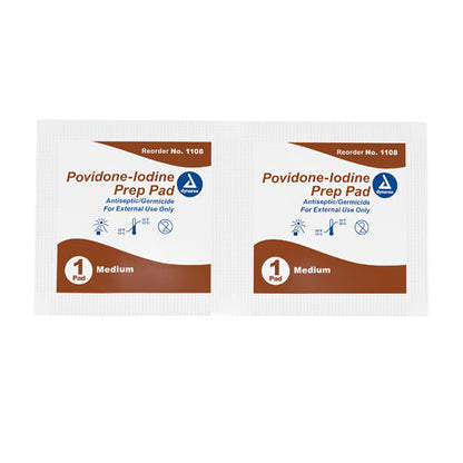 Povidone Iodine Prep Pads - Antiseptic Skin Cleansing - 10% Solution - Box of 100