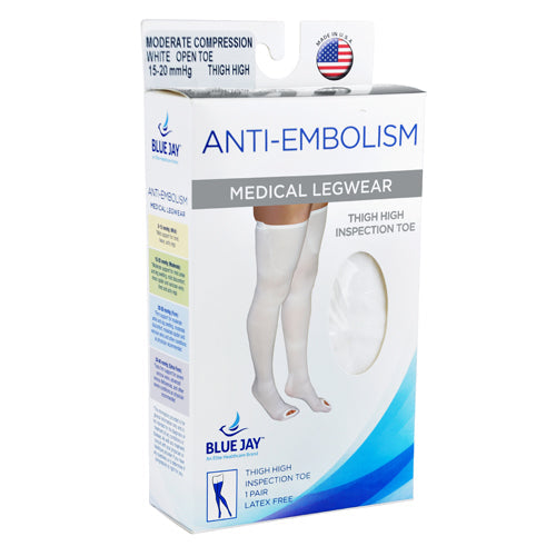 Anti-Embolism Stockings Large/Long 15-20mmHg Thigh High, Inspection Toe, Silicone Top