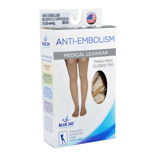 Anti-Embolism Stockings X-Large 15-20mmHg Thigh High Closed Toe - Beige, Latex-Free