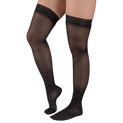 Ladies' Sheer Moderate Support Thigh High Stockings 3X 15-20mmHg with Stay-Up Top - Black