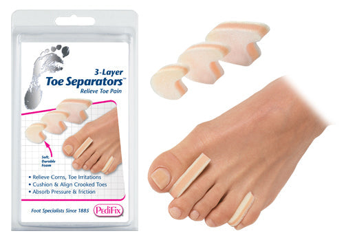 3-Layer Toe Separators for Corns Blisters Cramping - Medium Pk/6
