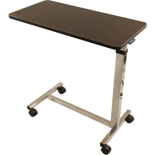 Adjustable Height Overbed Table with Tilt-Resistant Base and Swivel Casters