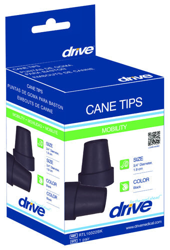 Anti-Slip Cane Tips for 3/4 Inch Shaft, Durable Rubber, Black, 2-Pack