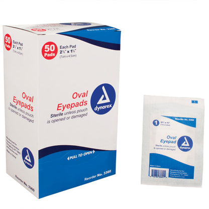 Sterile Oval Eyepads - 2 5/8 x 1 5/8 Inch, Soft Cotton Fill, 50 Pouches/Box