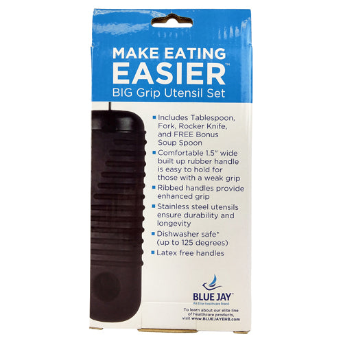 Big Grip Utensil Set for Weak Grip - Blue Jay Brand, Built-Up Handles, Dishwasher Safe