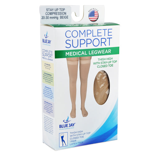 Firm Support Thigh High Stockings 20-30 mmHg, X-Large, Stay-Up Top, Closed Toe - Beige