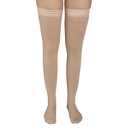 Firm 20-30 mmHg Thigh High Compression Stockings - Stay-Up, Closed Toe - Beige, Small