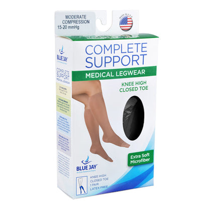 Microfiber Compression Knee High Stockings 15-20 mmHg - XL Black