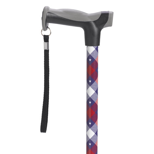 Comfort Grip Patriotic USA Aluminum Cane - Adjustable Walking Stick for Men & Women, 300 lbs Capacity