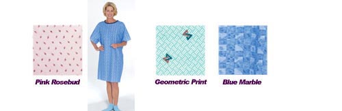 Pink Rosebud Print Reusable Tie-Back Patient Gown - Convalescent Care