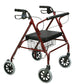 Bariatric Rollator Walker, Oversized Seat, 500 lb Capacity, Red Steel Frame