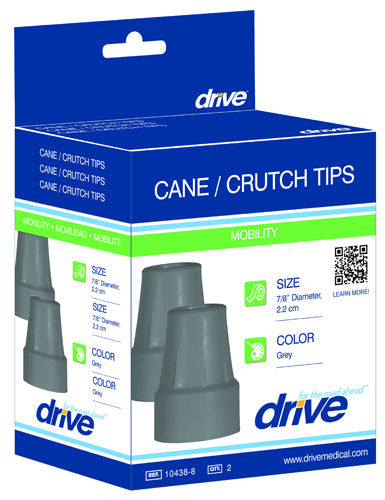 Durable Grey Crutch Tips for 7/8" Diameter Canes & Crutches - Heavy Duty Pair