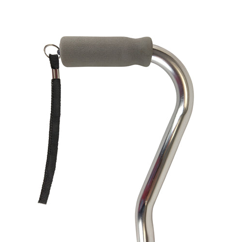 Cane - Soft Foam Offset Handle, Adjustable Height, Blue Jay Silver with Strap