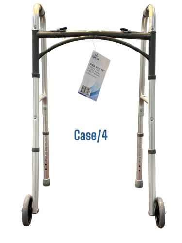 WALK WITH ME Folding Aluminum 2-Button Walker with 5" Wheels - 350 lb Capacity