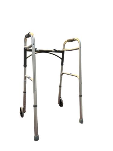 WALK WITH ME Folding Aluminum 2-Button Walker with 5" Wheels - 350 lb Capacity