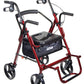 Duet 2-in-1 Rollator Transport Chair - Burgundy, Lightweight, Padded Seat & Backrest