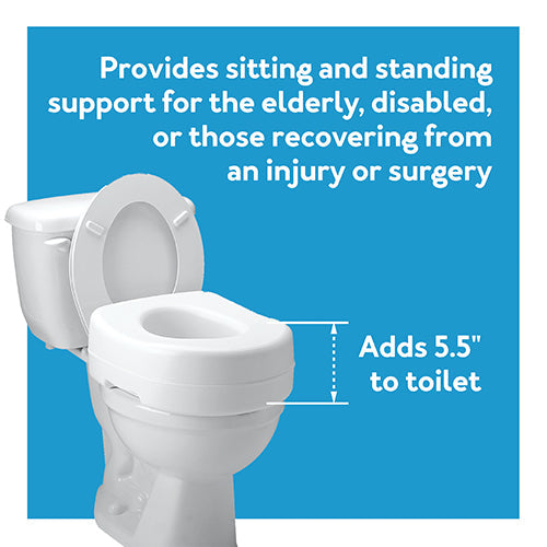 Carex 5 Inch Raised Toilet Seat - Elevated Riser for Standard & Elongated Toilets
