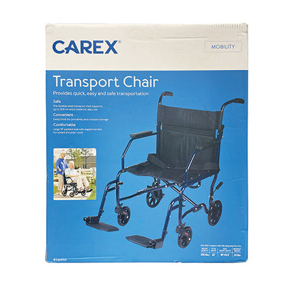 Carex Transport Chair 19" Steel Metallic Blue Folding - Lightweight, Oversized Wheels