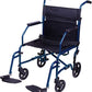 Carex Transport Chair 19" Steel Metallic Blue Folding - Lightweight, Oversized Wheels