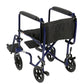 Lightweight Blue Transport Wheelchair 17 inch Seat, 19 lbs, Foldable