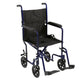 Lightweight Blue Transport Wheelchair 17 inch Seat, 19 lbs, Foldable