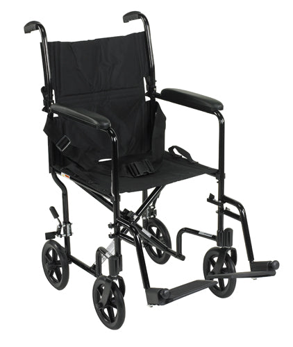 Lightweight Blue Transport Wheelchair 17 inch Seat, 19 lbs, Foldable