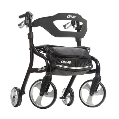 Nitro Sprint Rollator Black - Lightweight, Foldable Mobility Walker with Slow-Down Brake & 350 lb Capacity, 19 lbs