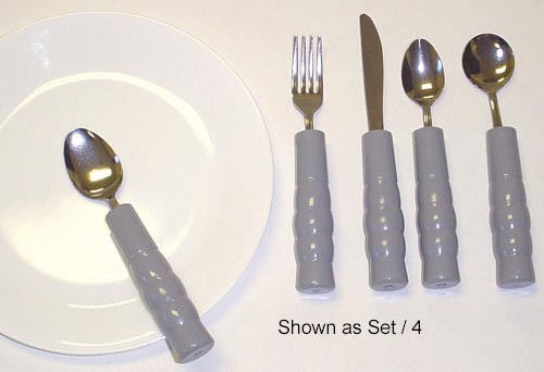 Adaptive Weighted Utensil Set - Teaspoon, Soupspoon, Fork & Knife - 8 oz, Non-Slip Grip for Tremors