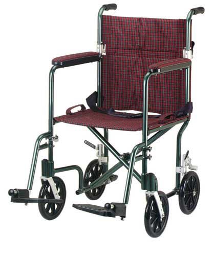 Lightweight 19" Aluminum Transport Chair, Burgundy, Foldable with Deluxe Back Release
