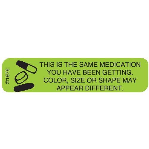 Pharmex 1-61G "Color Size Shape" Permanent Paper Label, 1 9/16" X 3/8", Green, Pack O