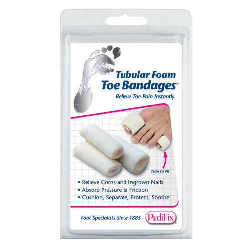 Tubular Foam Toe Bandages - Cushioned Protection for Corns & Ingrown Nails - Large, Pk/3