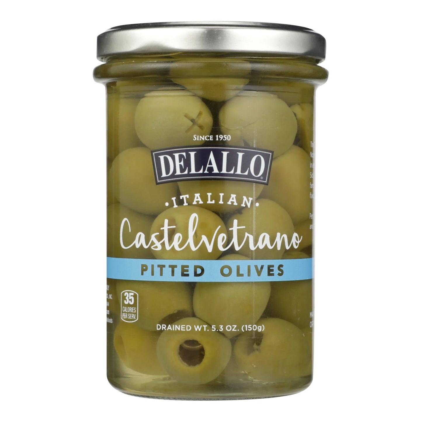 Delallo Castelvetrano Pitted Olives, Gourmet Italian Olives, Case of 6 x 5.3 Oz Jars, Gluten-Free