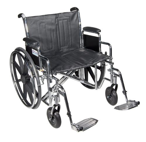Heavy-Duty Dual-Axle Wheelchair 22" with Detachable Desk Arms & Adjustable Footrests, 450 lb Capacity
